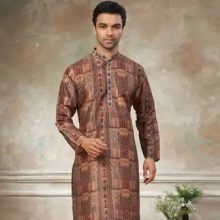 Brown colour premium silk digital print kurta pajama menswear collection