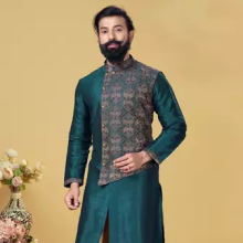 Rama green designer heavy kurta with pyjama