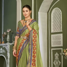Olive heavy jacqurd work pure soft silk weddingwear saree with blouse