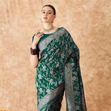 Women's green banarasi art silk saree with artistic weaving