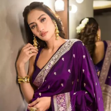 Purple soft silk blend banarasi jacuard work designer party wear saree with unstitched blouse piece