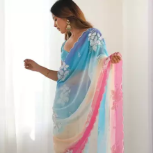 Rich georgette art silk saree with beautiful multi-tone embroidery work – supreme quality with banglori art silk blouse
